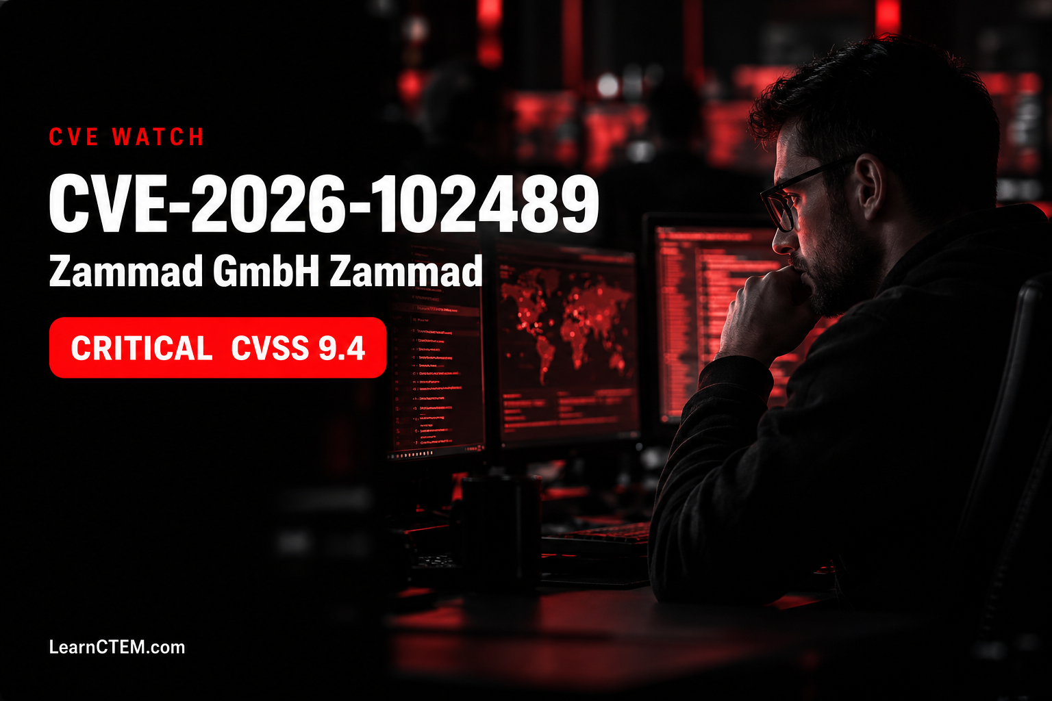 CVE-2026-102489 Zammad GmbH Zammad critical severity vulnerability, LearnCTEM CVE Watch cover