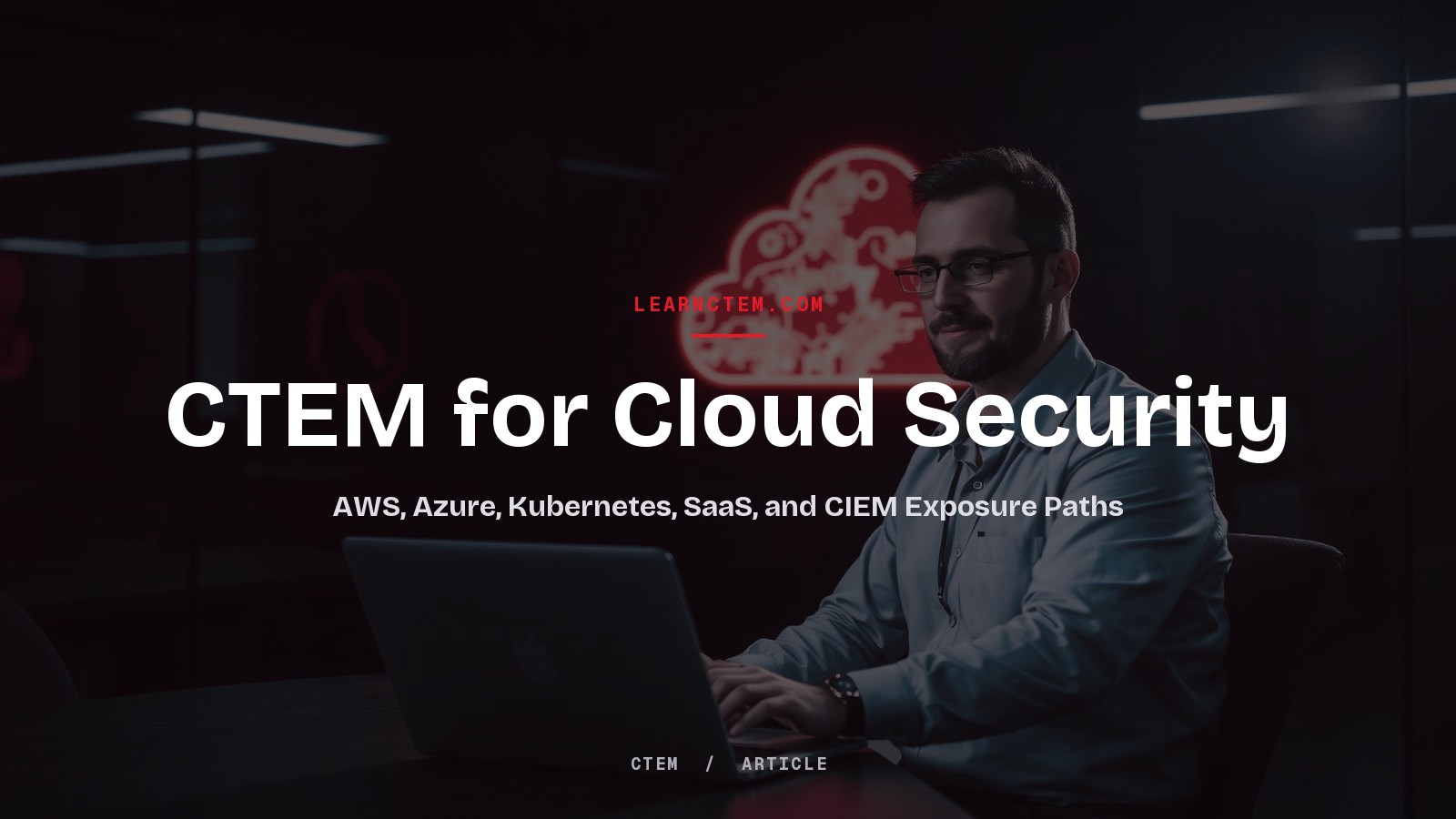 Black and red illustration of cloud, container and identity layers connected by exposure paths, representing CTEM for cloud security.